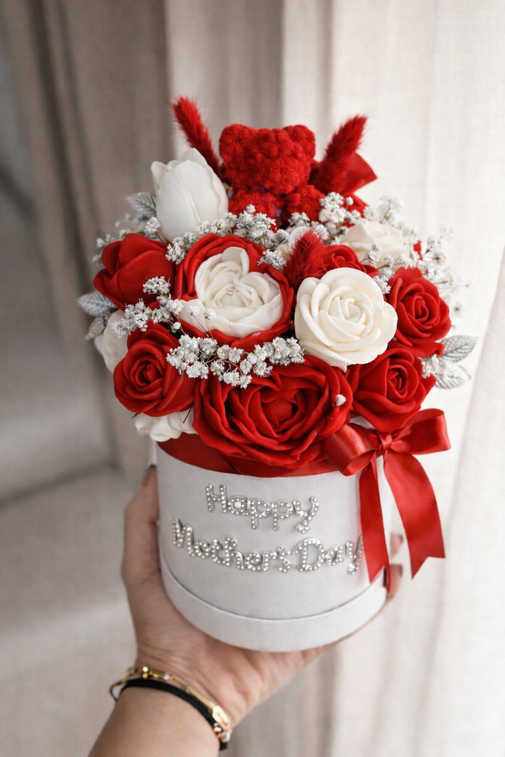 Sorority inspired candle bouquet from Soleil Candle Collections featuring colorful candles arranged in a floral display
