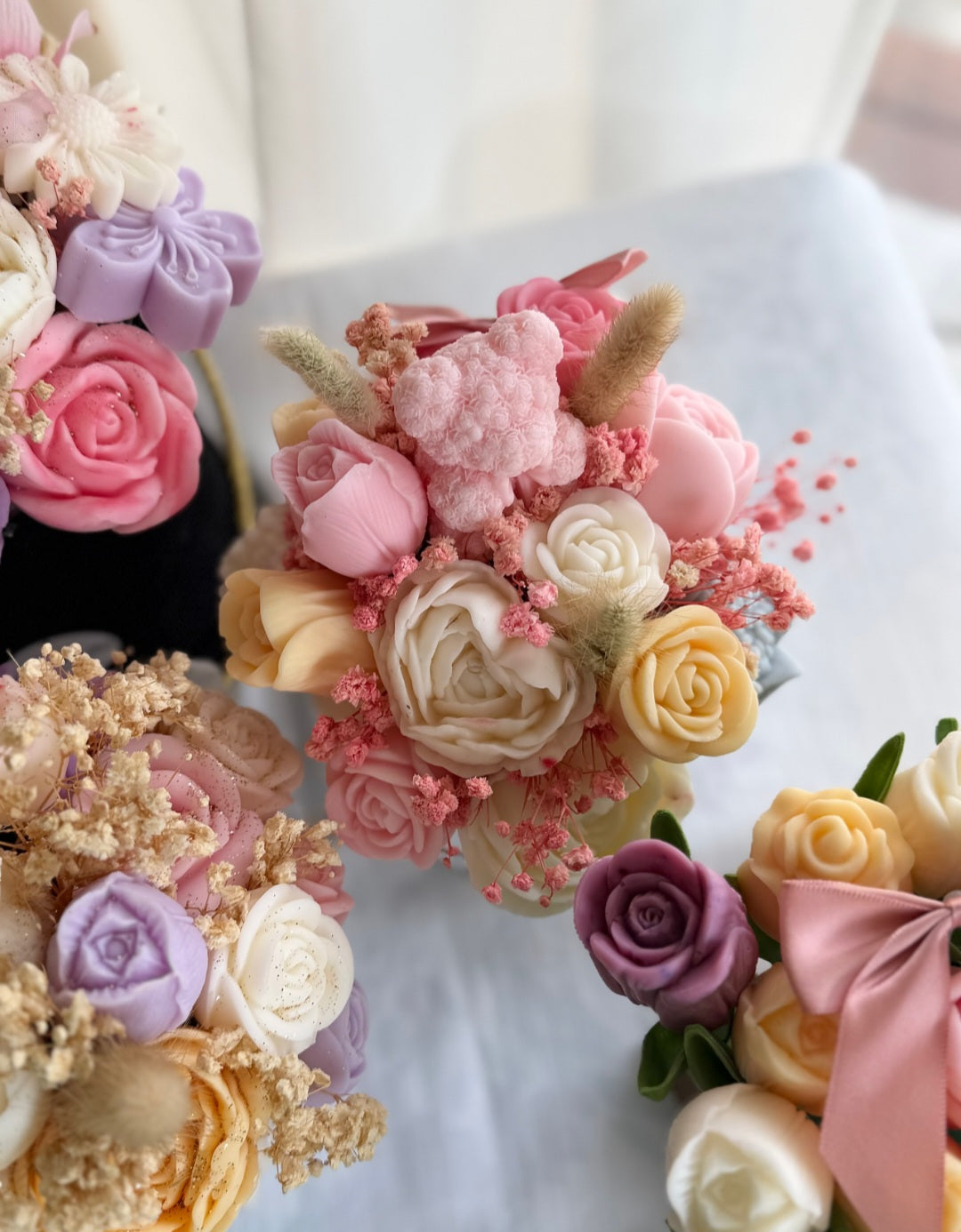 Soleil Candle Collections Mother’s Day Candle Bouquet with multiple decorative candles arranged in a floral display