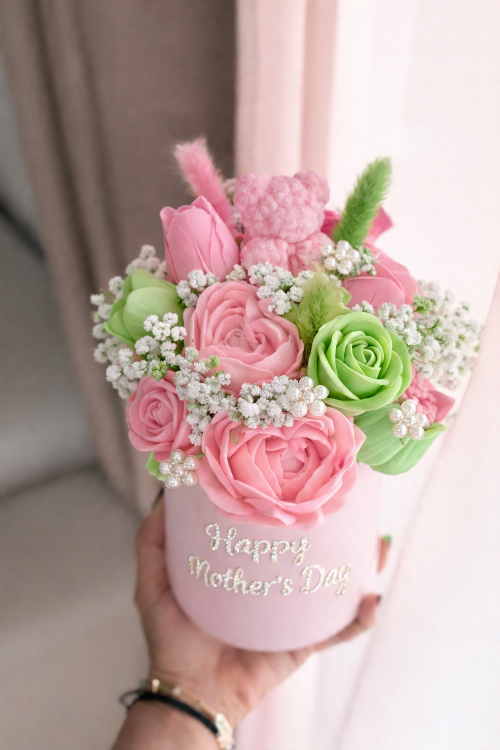 Sorority-inspired candle bouquet by Soleil Candle Collections featuring multiple decorative candles arranged together.