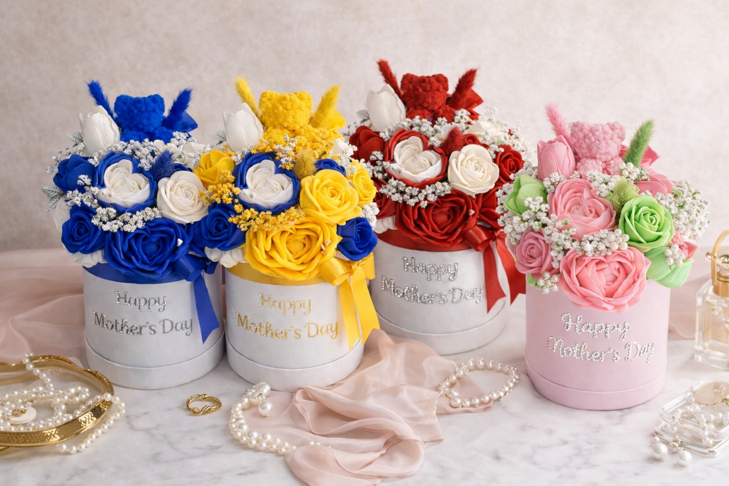 Sorority inspired candle bouquet by Soleil Candle Collections featuring multiple candles arranged with decorative elements.