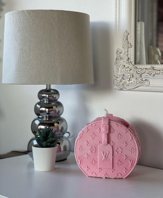 Luxury Bougie Perfume Handbag Candle by Soleil Candle Collections, showcasing a stylish candle designed like a perfume bottle in a handbag shape.